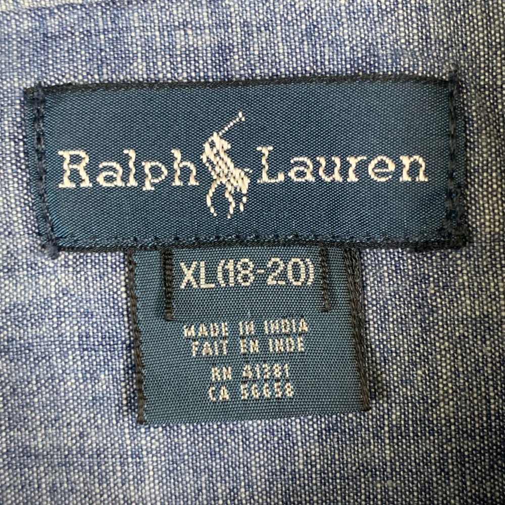 Ralph Lauren Boys XL 18-20 Blue Chambray Button Down Shirt Long Sleeve Pony - Picture 7 of 9